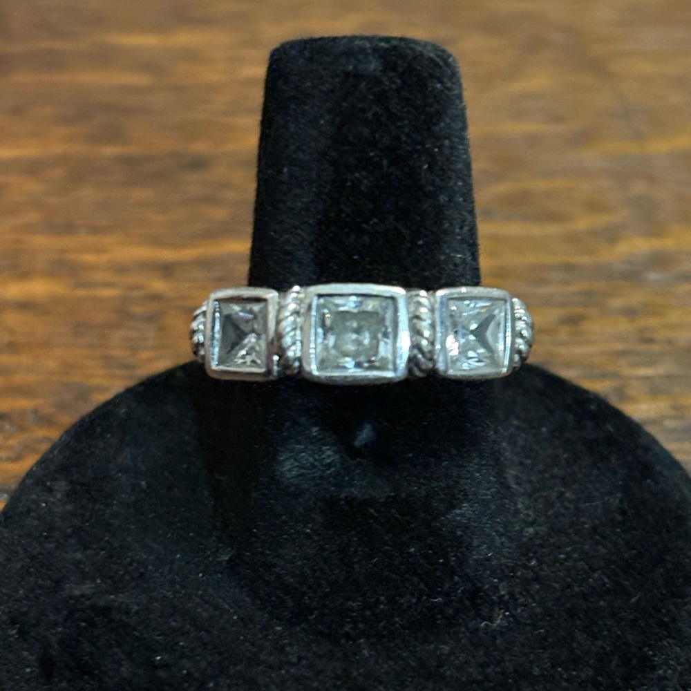 Judith Ripka Sterling Silver and cubic zirconia. Three stones. Size 7 - Picture 2 of 4